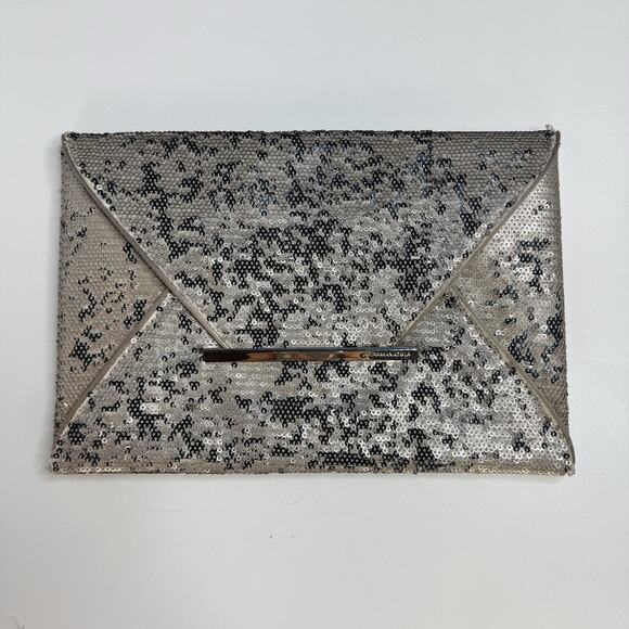 BCBG MAXAZRIA Women’s Metallic Sequins Flap Envelope Clutch Bag - Picture 1 of 13